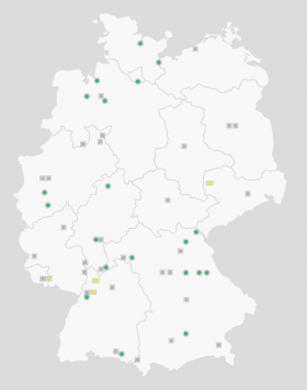 Karte: Im Rahmen der Projekte „LEEN100plus“, „Mari:e“ und „30 Pilot-Netzwerke“ gegründeten und im Aufbau befindlichen Energieeffizienz-Netzwerke